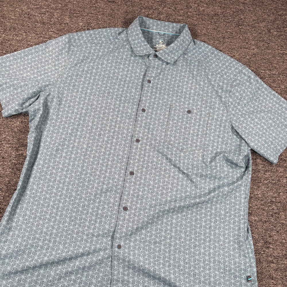 Kuhl Button Down Shirt Mens XXLarge Blue Geometric Short Sleeve Hiking Outdoor